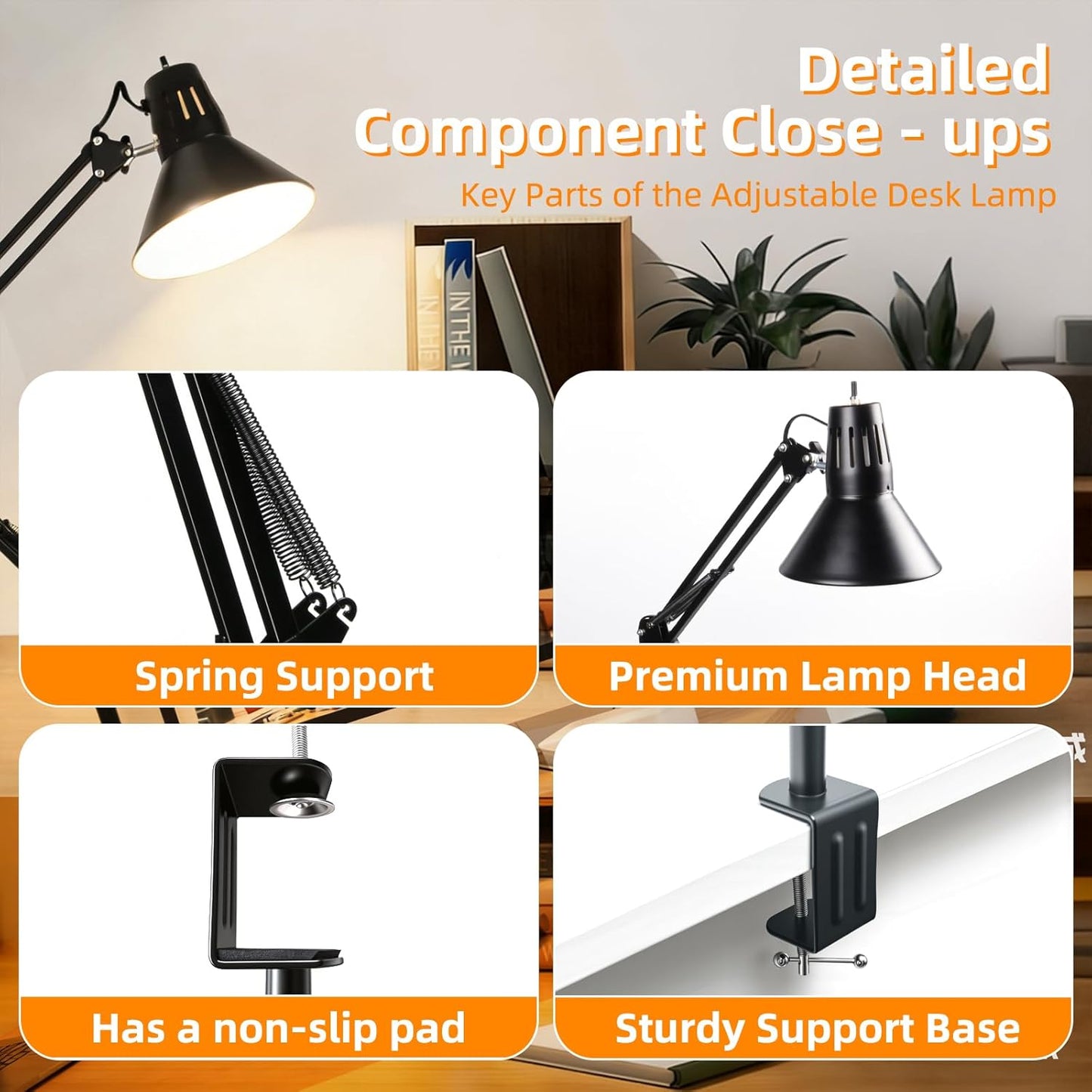 Desk Lamp With Clamp for Home Office, Eye-Caring Clip on Light with Adjustable Extra Tall Metal Swing Arm, High Intensity Clamp Lamp w/LED Bulb, Architect Task Table Lamps for Study, Workbench-B/5000k