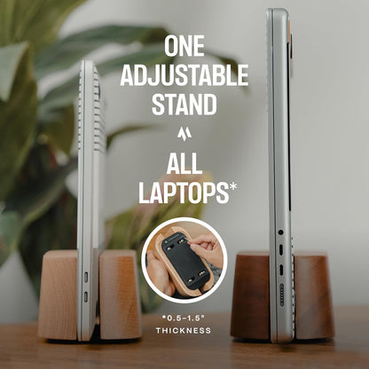 COREMINDED Adjustable Dual Vertical Laptop Stand for Desk, Wooden Laptop Holder, MacBook Pro Stand, Wood Mac Air Dock