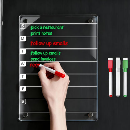 Magnetic Dry Erase Weekly Planner Board for Fridge, 12 X 8 inch Acrylic Calendar Whiteboard with 3 Markers