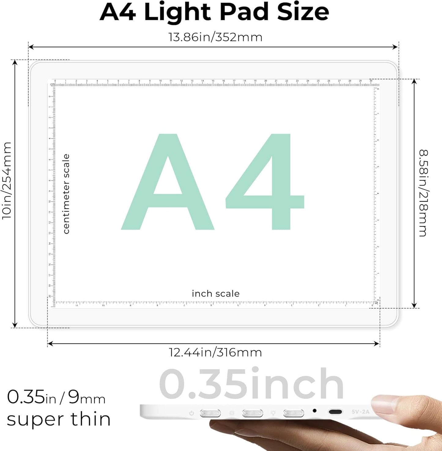 Rechargeable A4 Light Box for Tracing,Bawaslom LED Light Pad with Adjustable Stand and Strong Magnets,Ultra-Thin & Bright Tracing Board for Diamond Art,Sketching,Vinyl Weeding,Architectural Design