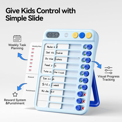 Chore Chart for Kids, Checklist Planning Board with Sliders, 19 Personalizable Sheets and Magnetic Marker, ADHD Tools for Kids to Do List Routine Chart Visual Schedule Board with Stand