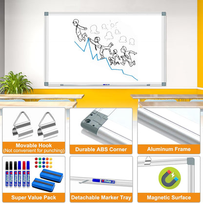 H-Qprobd 6'x4' Large Magnetic White Board Dry Erase Whiteboard with Black Aluminum Frame, 72"X48" Magnet Presentation Wall Boards for Office, Classroom, School, Home