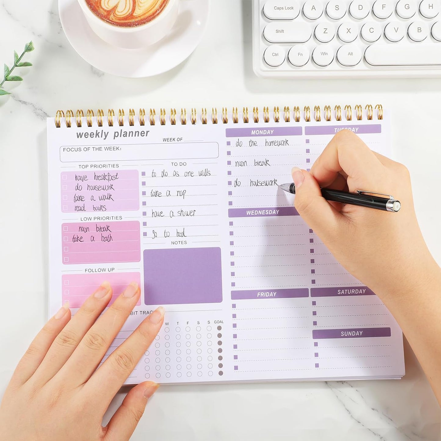 Weekly To Do List Notepad, 8.5''x11'' Weekly Desk Planner with 52 Tear Off Sheets Undated Weekly Planner Habit Tracker & Productivity Organizer for Home and Work, Pink