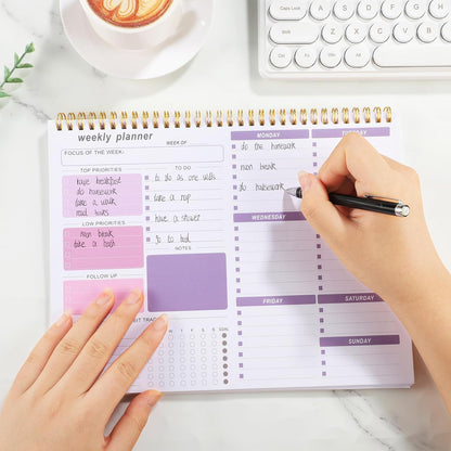 Weekly To Do List Notepad, 8.5''x11'' Weekly Desk Planner with 52 Tear Off Sheets Undated Weekly Planner Habit Tracker & Productivity Organizer for Home and Work, Pink
