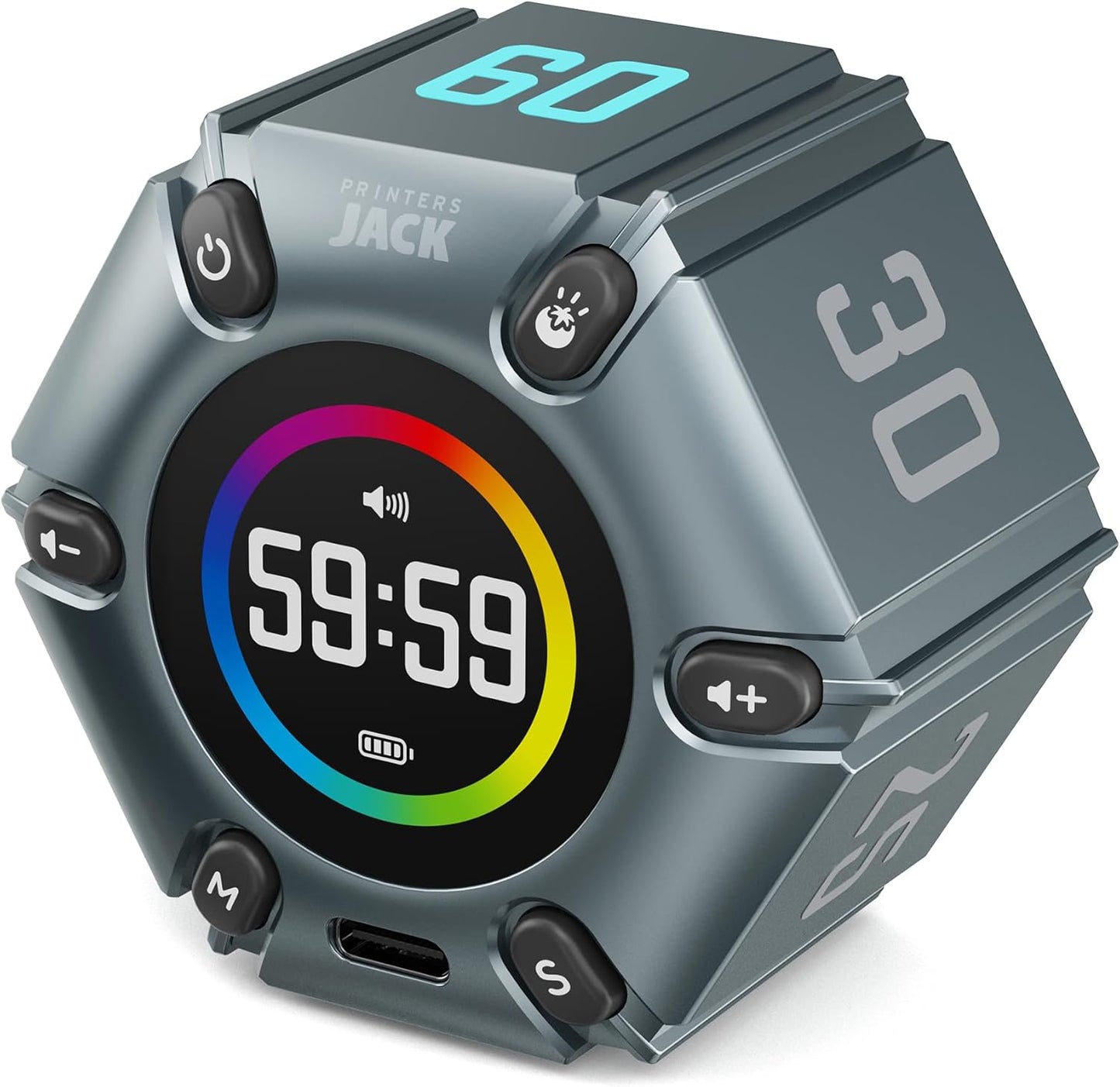 Jack Pomodoro Timer - Productivity Cube, Visual Focus Timer, Mute & Vibration & Adjustable Sound Alert, for Office, ADHD, Study, Work, 3/5/10/25/30/60min & Custom Countdown - Black
