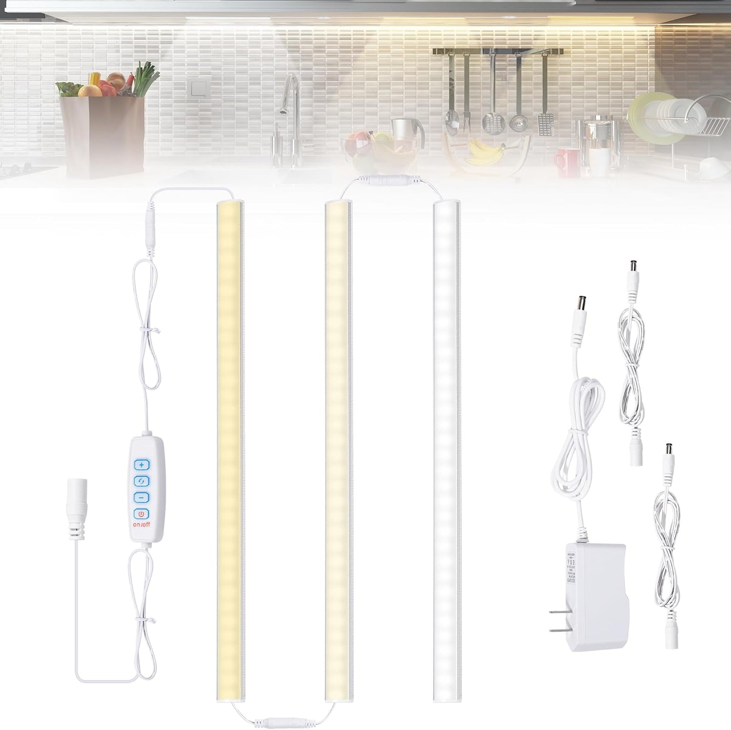 JUSJUBR 12-Inch Slim LED Under Cabinet Light with Memory Function, Warm White 3000K Dimmable USB Light Bar for Rooms