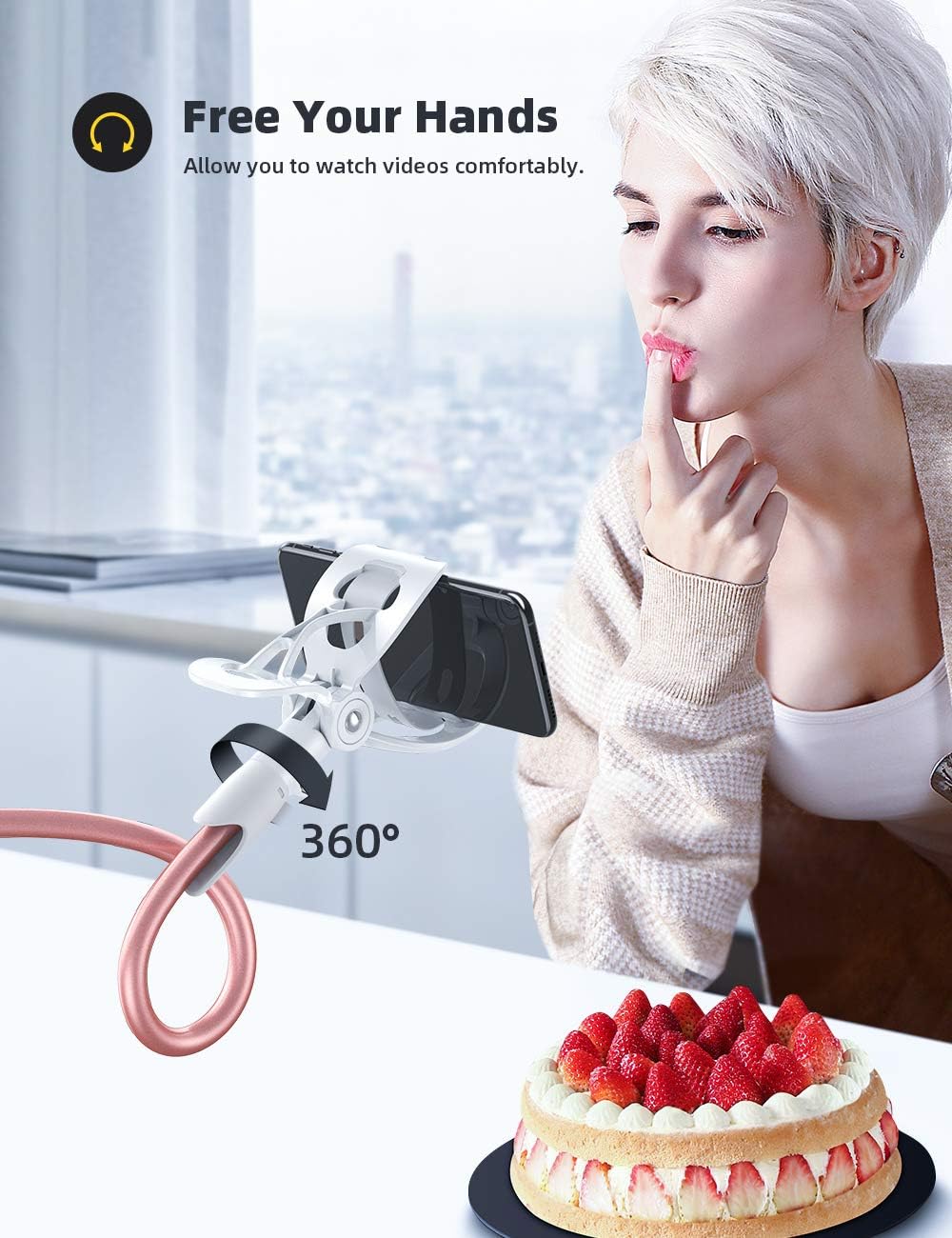 Lamicall Gooseneck Phone Holder for Bed - Cell Phone Mount Clamp Clip, Flexible Long Arm, Overhead Mount for Desk Headboard Bedside, Gifts for iPhone Air 17 Pro Max, 16 15 14 Pro Max and 4-7" Phone