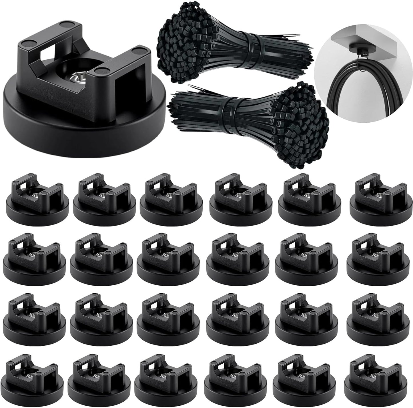 225 Pieces Magnetic Cable Ties Set, 25 Magnetic Zip Tie Mounts with 200 Cable Ties, Strong Wire Holder Cables Management, Multipurpose Electrical Cord Holders Organizer (22mm)
