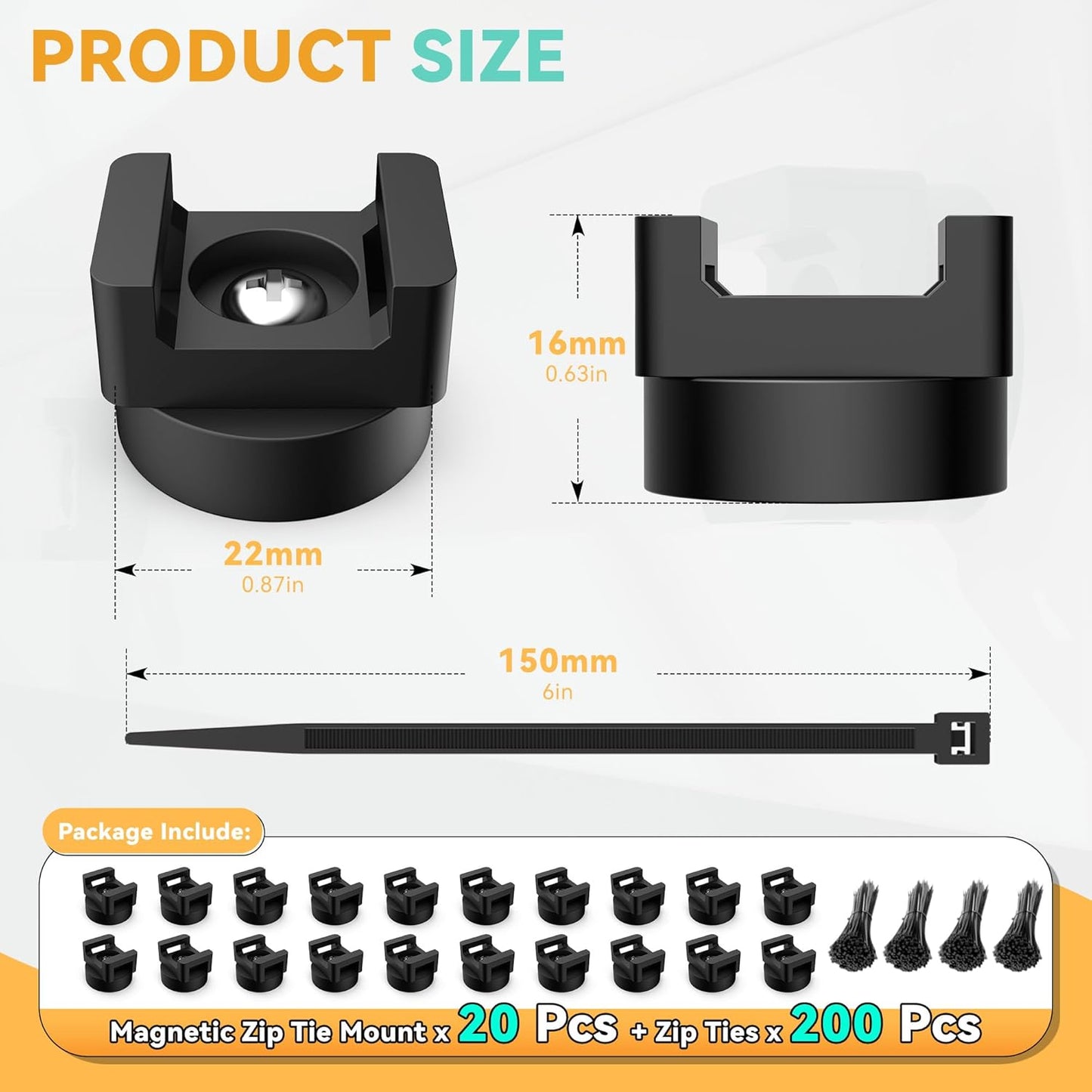 110 Pcs Magnetic Zip Tie Mount Base 26lbs Strong Magnetic Zip Tie Holder Multipurpose Magnet Cable Tie Clips Holder Wire Management Clips for Home Office Marine Electrical Wiring Organization Black