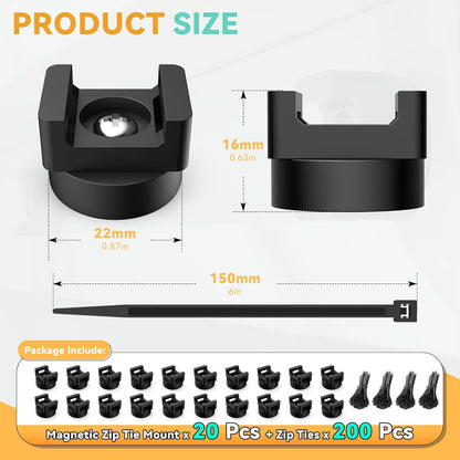 110 Pcs Magnetic Zip Tie Mount Base 26lbs Strong Magnetic Zip Tie Holder Multipurpose Magnet Cable Tie Clips Holder Wire Management Clips for Home Office Marine Electrical Wiring Organization Black