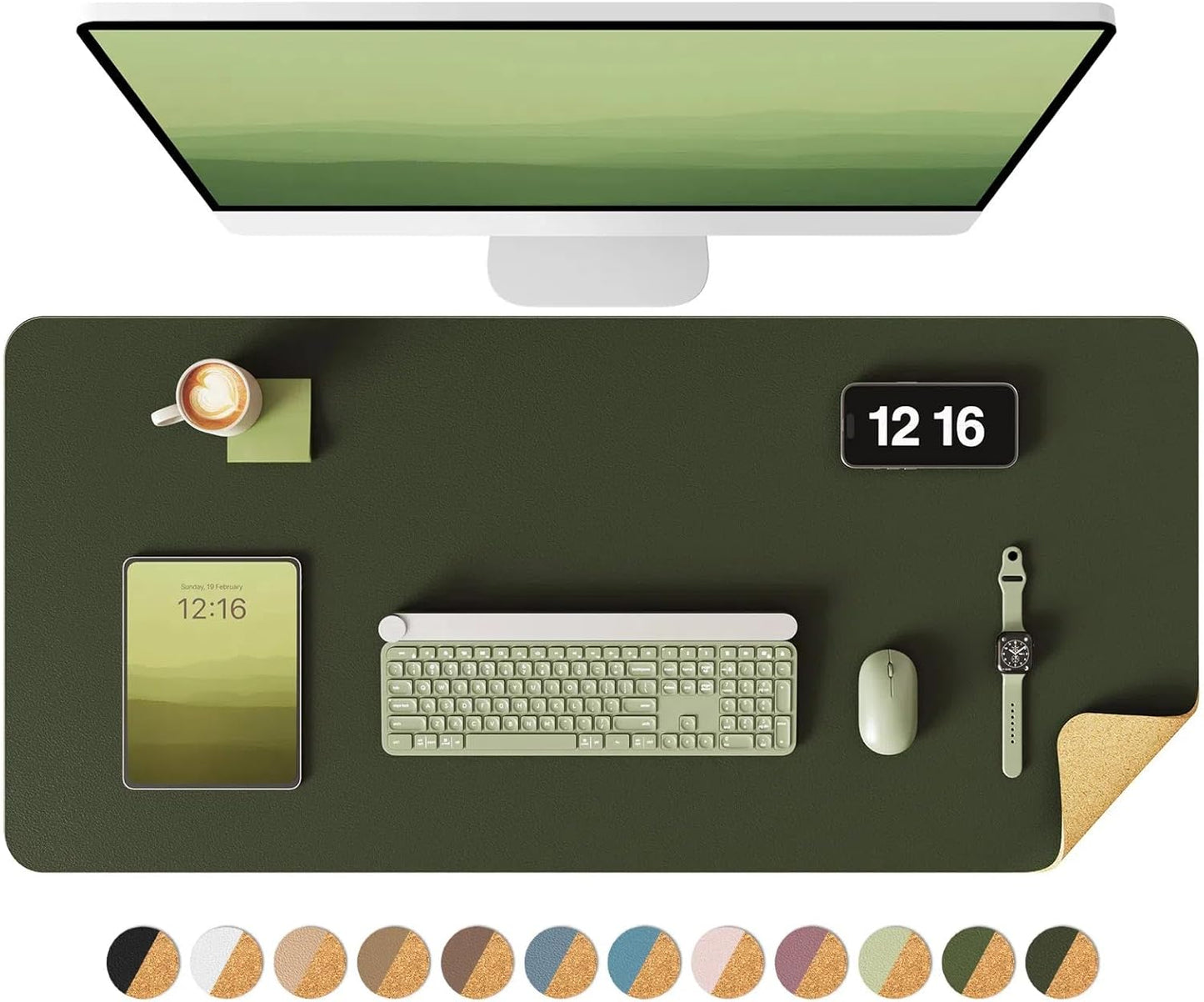YSAGi Double-Sided Desk Pad, 31.5"x15.7"Leather Desk Mat, Eco Cork Desk Pad Protector,Large Mouse Pad,Waterproof Desk Blotter for Office/Home(Coffee)