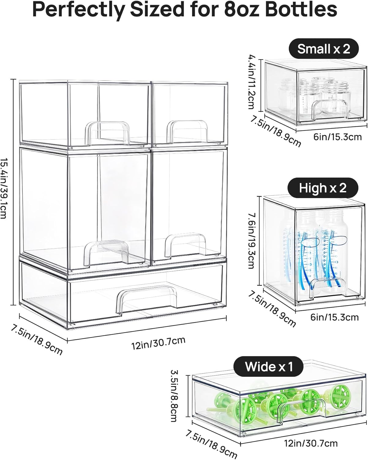 Vtopmart Stackable Storage Drawers Set of 3,Clear Plastic Organizer Bins for Makeup, Cosmetics, Beauty Supplies,Ideal for Vanity, Bathroom,Cabinet,Pantry Organization