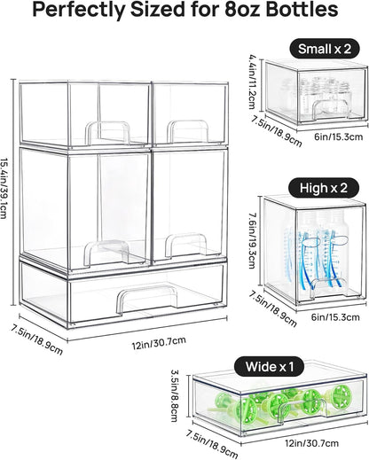 Vtopmart Stackable Storage Drawers Set of 3,Clear Plastic Organizer Bins for Makeup, Cosmetics, Beauty Supplies,Ideal for Vanity, Bathroom,Cabinet,Pantry Organization