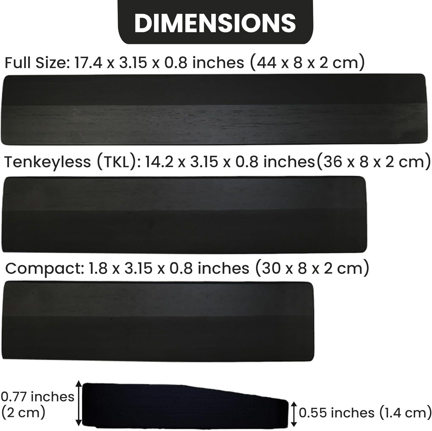 Kothar Wooden/Bamboo Keyboard Wrist Rest - Ergonomic Design, Comfortable Support for Mechanical Keyboards, Office & Gaming Use (TKL, Black)
