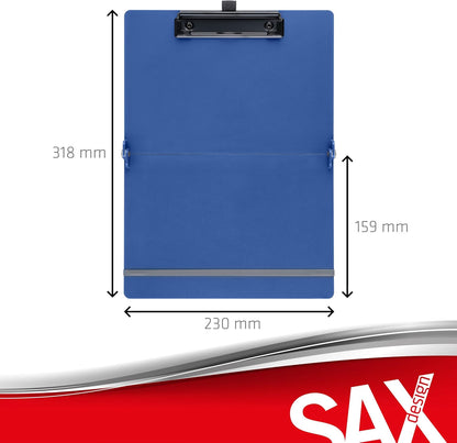 Sax Folding Clipboard Blueberry Clipboard A4 to A5 Portrait and Landscape Format Ideal for Travel and Business Holds 30 Sheets Includes Elastic Closure Band and Pen Loop Durable & Shockproof