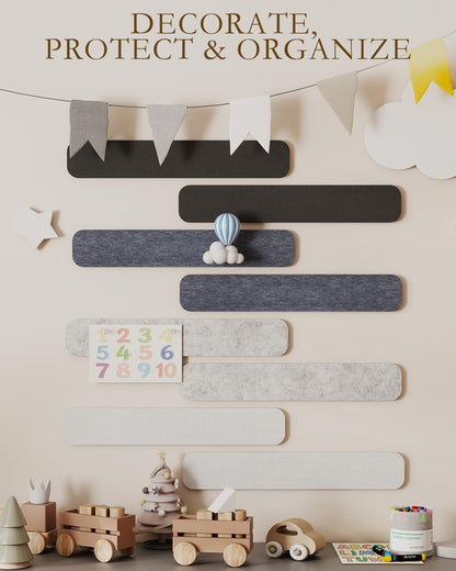 JBER Felt Strip Board 5 Pack 13"x2", Cork Board Alternative Pin Bulletin Board, Self-Adhesive Vision Board with 25 Push Pins for Walls, Office & Home Decor(Light Camel)