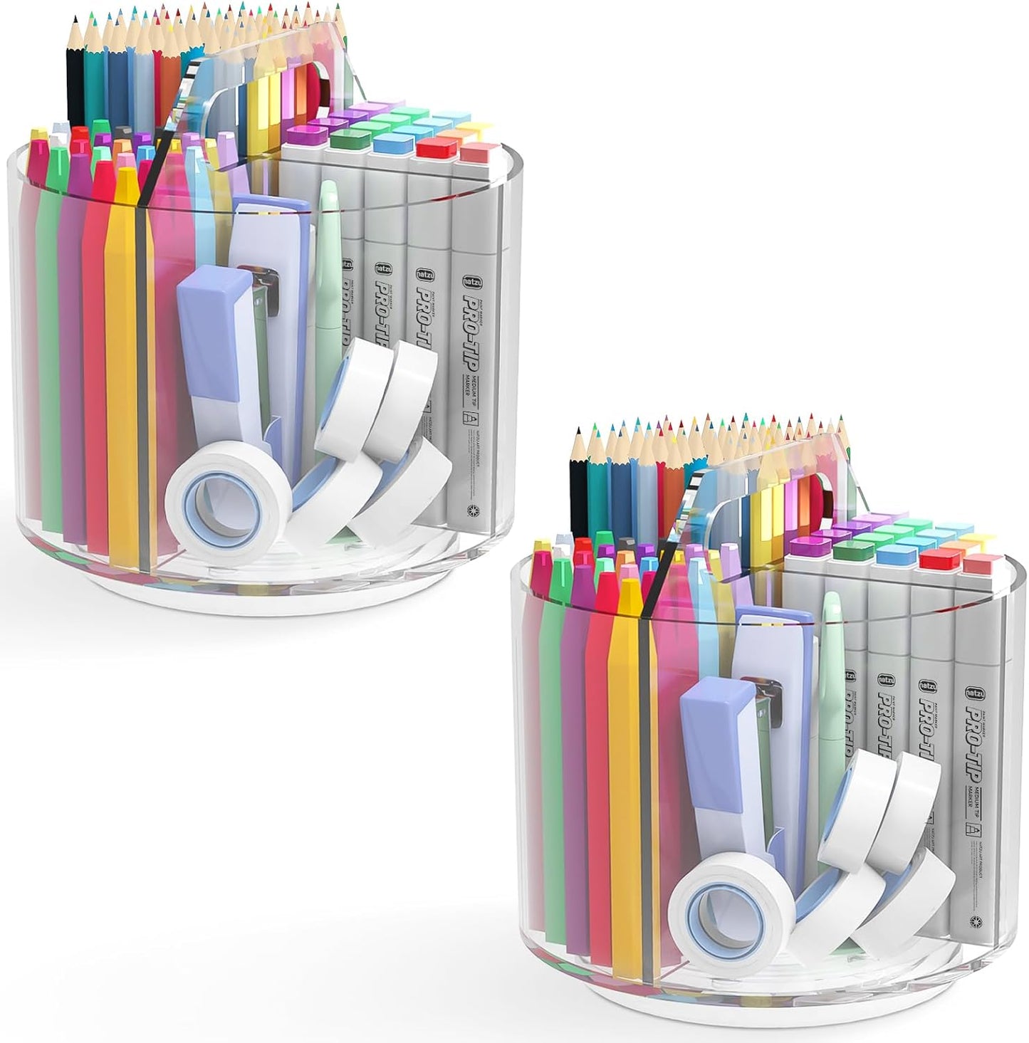 Absonic 250pcs Acrylic Pencil Holder Marker Organizer, 360-Degree Rotating Pen Holder, Crayon Organizers for Kids Pencil Organizer Caddy Art Supply Lazy Susan Organizer for Desk Home School Office