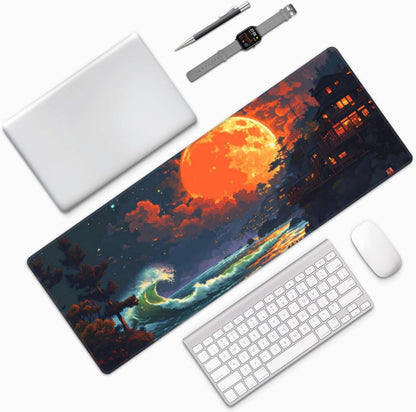 Japanese Mouse Pad, Large Japanese Desk Mat, XL Anime Gaming Keyboard Mat, Non-Slip Rubber Base, Big Extended Desk Protector for Home Office, 31.5”x11.8”