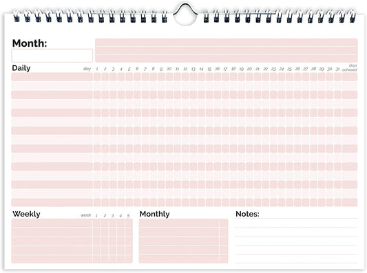 HADIGU Habit Tracker Calendar, (Undated 12 Month) with Spiral Bound and Hanger, A4 size (8.3"x11.7"), Habit Tracker Journal for Daily Weekly and Monthly Habit Tracking.