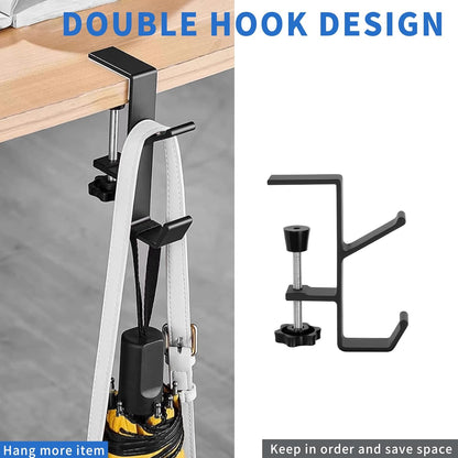 Plus tard 2Pcs Desk Hook, Purse Hook for Desk Adjustable Bag Holder for Table, Hooks for Backpacks Under Counter Table Hanging Storage, Workspace Organizer Holder
