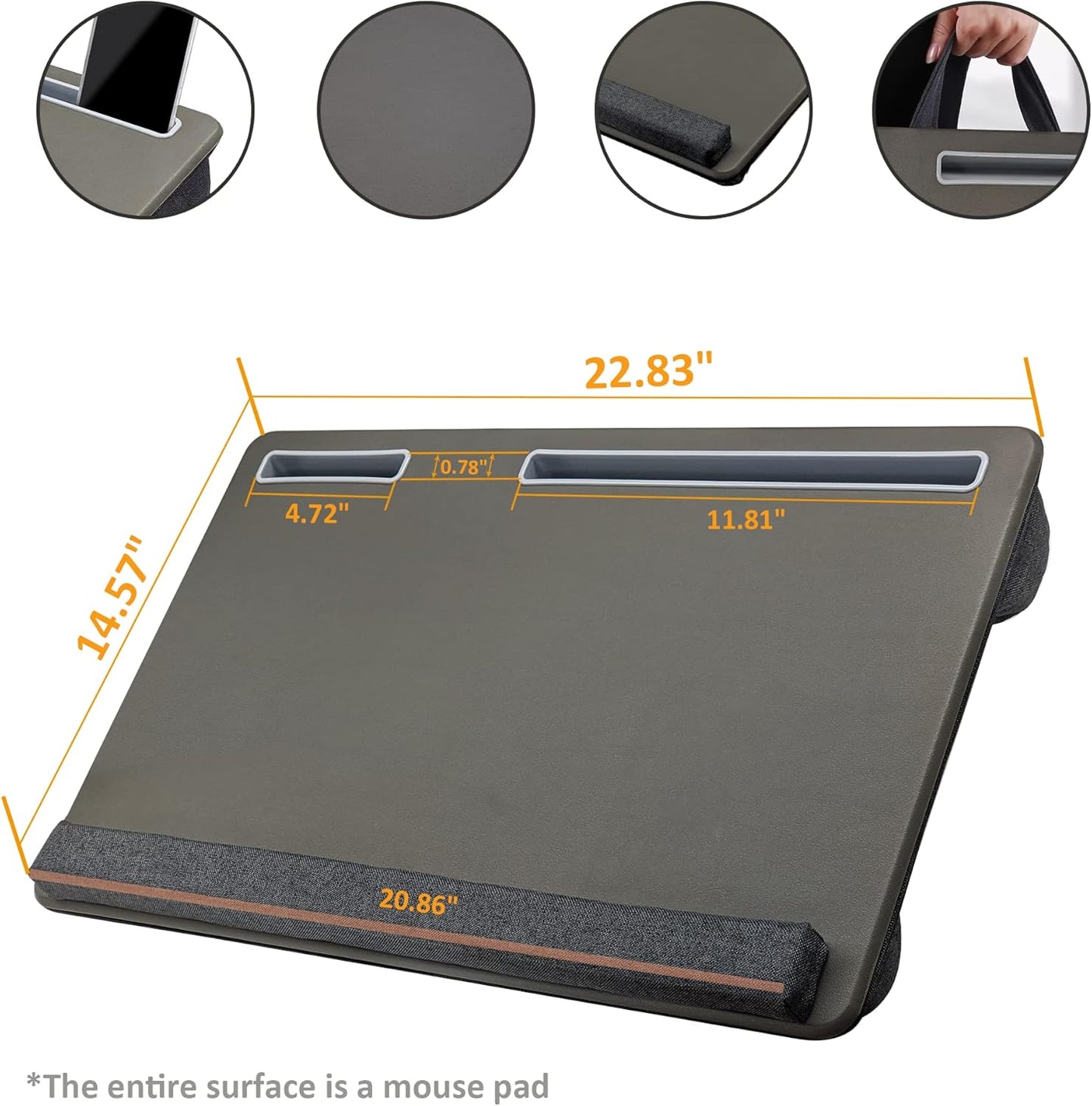 Extra Large Lap Laptop Desk - Full PU Material Mouse Pad Gaming Tray - Portable LapDesk with Phone Holder & Wrist Rest for Notebook, MacBook, Tablet, Bed, Sofa(Black, Fit Up 17.3-in Laptops)