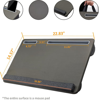 Extra Large Lap Laptop Desk - Full PU Material Mouse Pad Gaming Tray - Portable LapDesk with Phone Holder & Wrist Rest for Notebook, MacBook, Tablet, Bed, Sofa(Black, Fit Up 17.3-in Laptops)