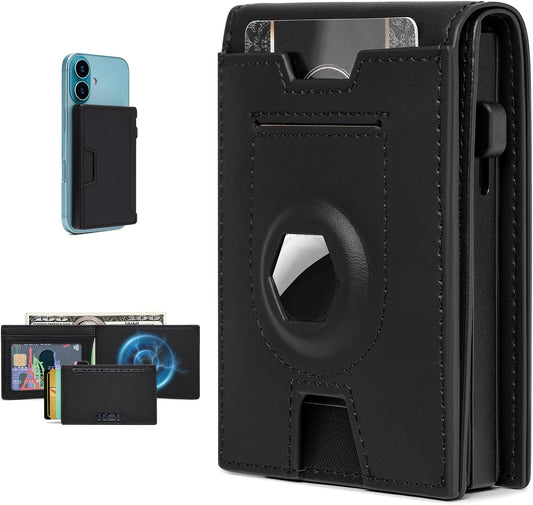 BAIGIO Airtag Wallet for Men, Slim RFID Bifold Wallet with Detachable Magnetic Pop Up Card Holder & AirTag Holder, Smart Minimalist Wallets for 10 Cards, Cash Slot & ID Window, Gifts for Men