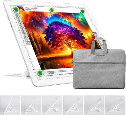 TOHETO Rechargeable A4 Light Board with Stand, Super Bright Magnetic Light Pad with Side Buttons, Wireless Light Box for Tracing and Drawing, Cordless LED Light Table for Diamond Painting, Sketching