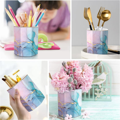 Pen Holder, Pencil Holder for Desk, Marble Desk Organizer Cute, Durable Ceramic Pencil Cup, Decorative Makeup Brush Holder Cup, Stationery Holder for Office, Home, Gray Marble