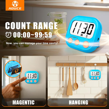 2 Pack Digital Kitchen Timer for Cooking Big Digits Loud Alarm Magnetic Backing Stand Cooking Timers for Baking White