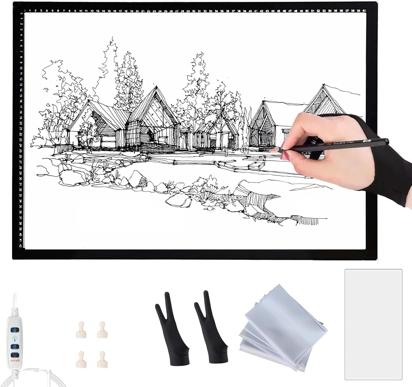 LED Light Pad A0/A1/A2/A3/A4 - Ultra-Thin Tracing Board with Adjustable Brightness, Magnetic Copy Board, Drawing Light Box for Sketching, Diamond Painting, Animation, Tattoo, Weeding Vinyl