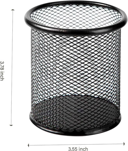 Pen Holder Mesh Pencil Holder Metal Pen Holder Cup Pencil Cup Holder for Desk Office Pen Organizer Black, 4 Pack