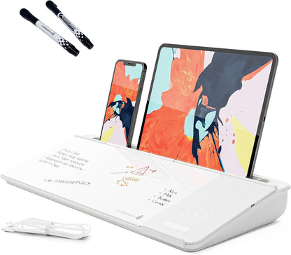 DeskBoard Buddy Desktop Whiteboard + 2 Markers (White with Wireless Charger)