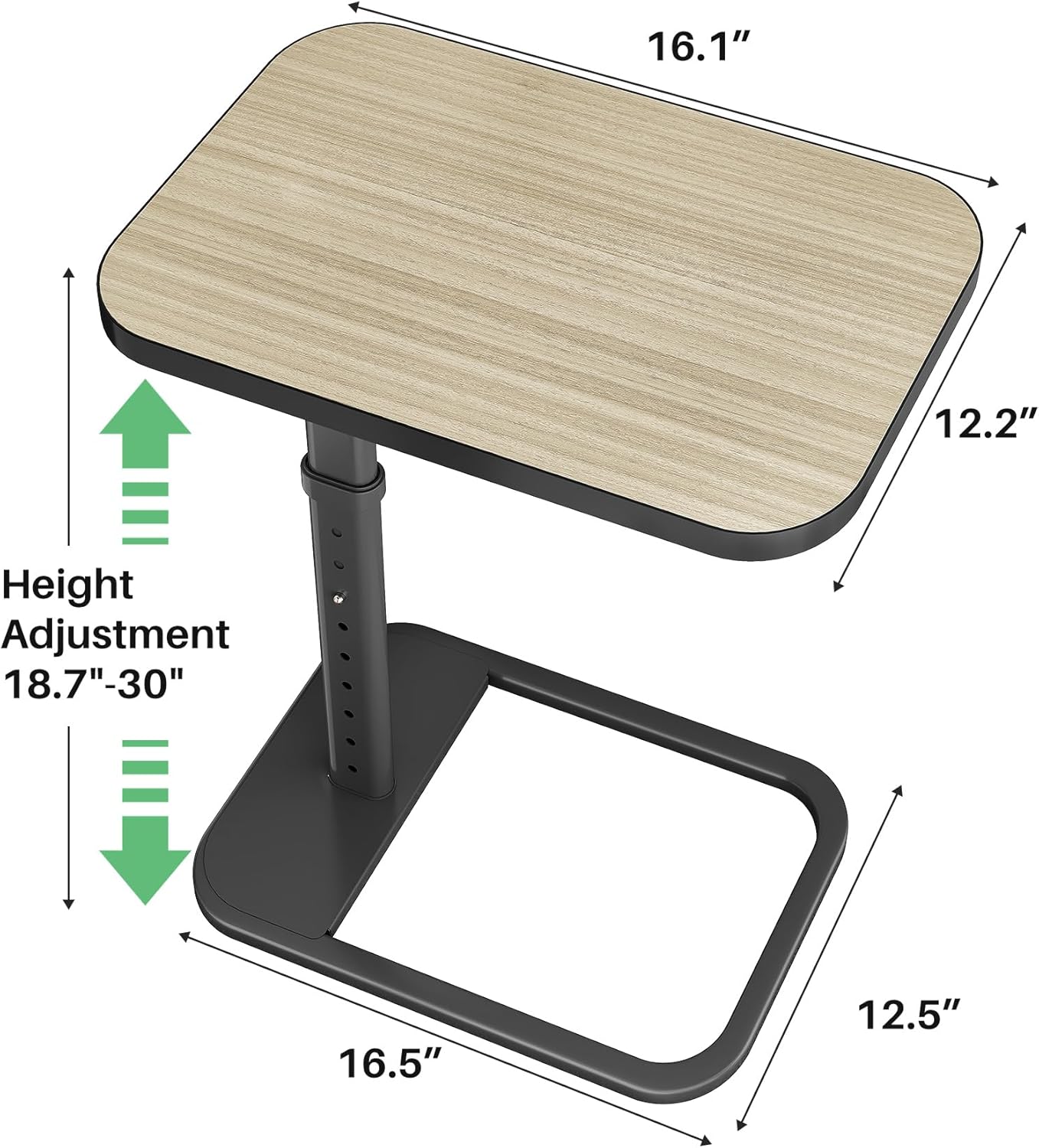 Kitstorack TV Tray Table, Adjustable Height & Flip-Top & Rounded Metal Corners, Snack Table for Couch, Sofa, Bed, Chair, Living Room, C Shaped End Side Table for Eating, Dinner or Laptop, Small Spaces