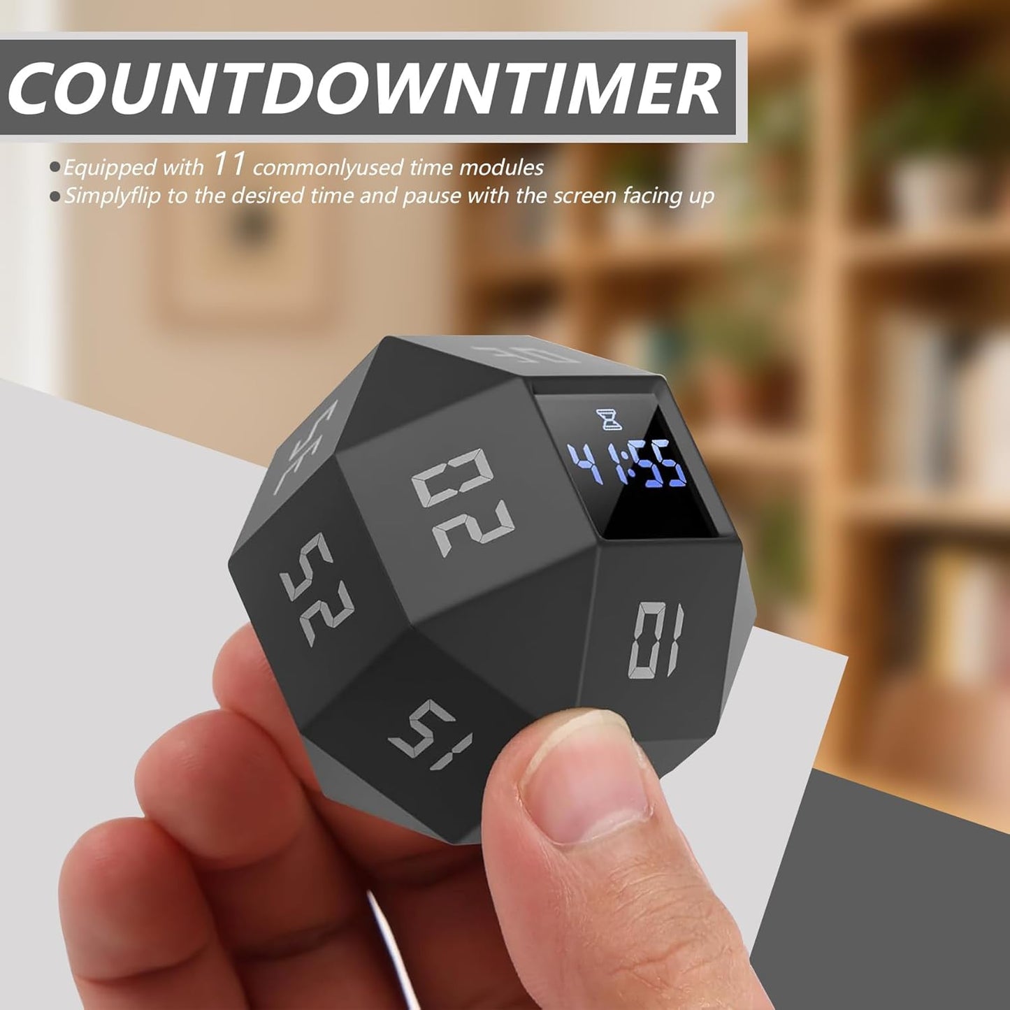 Mini 12 Sided Cube Timer, 11 Preset Times Pomodoro Timer for Enhanced Productivity. Ideal for ADHD Management, Workout, Study & Kitchen Cooking. Easy to Use（White）