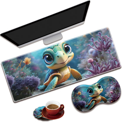Mouse Wrist Rest and Keyboard Wrist Rest Pad Set, Non-Slip Rubber Base Smooth Surface Ergonomic Gaming Mouse Pad for Easy Typing and Pain Relief, Antique Blue Wood Grain Dog Paw + Coaster
