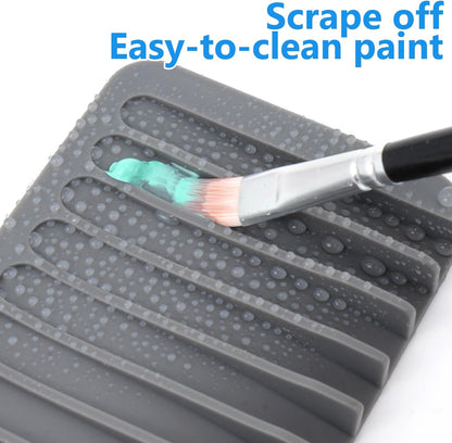 6 Pcs Paint Brush Holder with 8 Slots, Gray Washable Silicone Brush Rinse Cleaner, Paintbrush Organizer Tray for Artist, Hobby & Classroom, Compact Desk Display Stand Storage for Paintbrushes