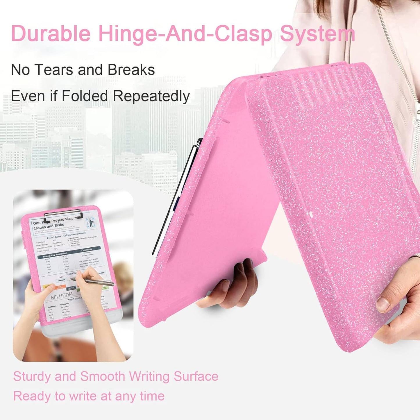 Glitter Clipboard with Storage,Storage Clipboard with Pen Holder,A4 Binder Clip Boards 8.5x11 with Low Profile Clip,Side Opening Sparkle Clipboards, Clipboards Folder for Office Supplies-Starry Black