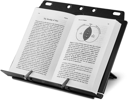 1InTheOffice Book Stand, Collapsible Stand, Booklift, Foldable Lightweight Book Rest, Cookbook, Recipe, Tablet, Music Book, Documents (Black)