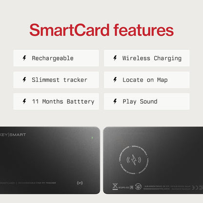 KeySmart SmartCard (Gen 3) MFI-Certified Wallet Tracker Card, Dual Network Compatible with Apple Find My & Google Find Hub, Rechargeable GPS Item Finder, Tracking for Luggage Tag, Waterproof