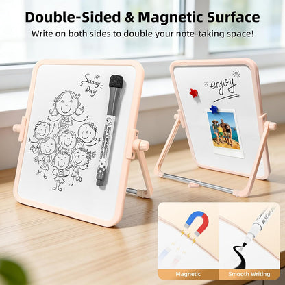 Colorful Dry Erase White Board 8.3x11in, Magnetic Desktop Board with Stand, 2 Markers (Eraser Head), 4 Magnets - Double-Sided Easel for Daily Planning, Memo, Office/Home/School (Blue)