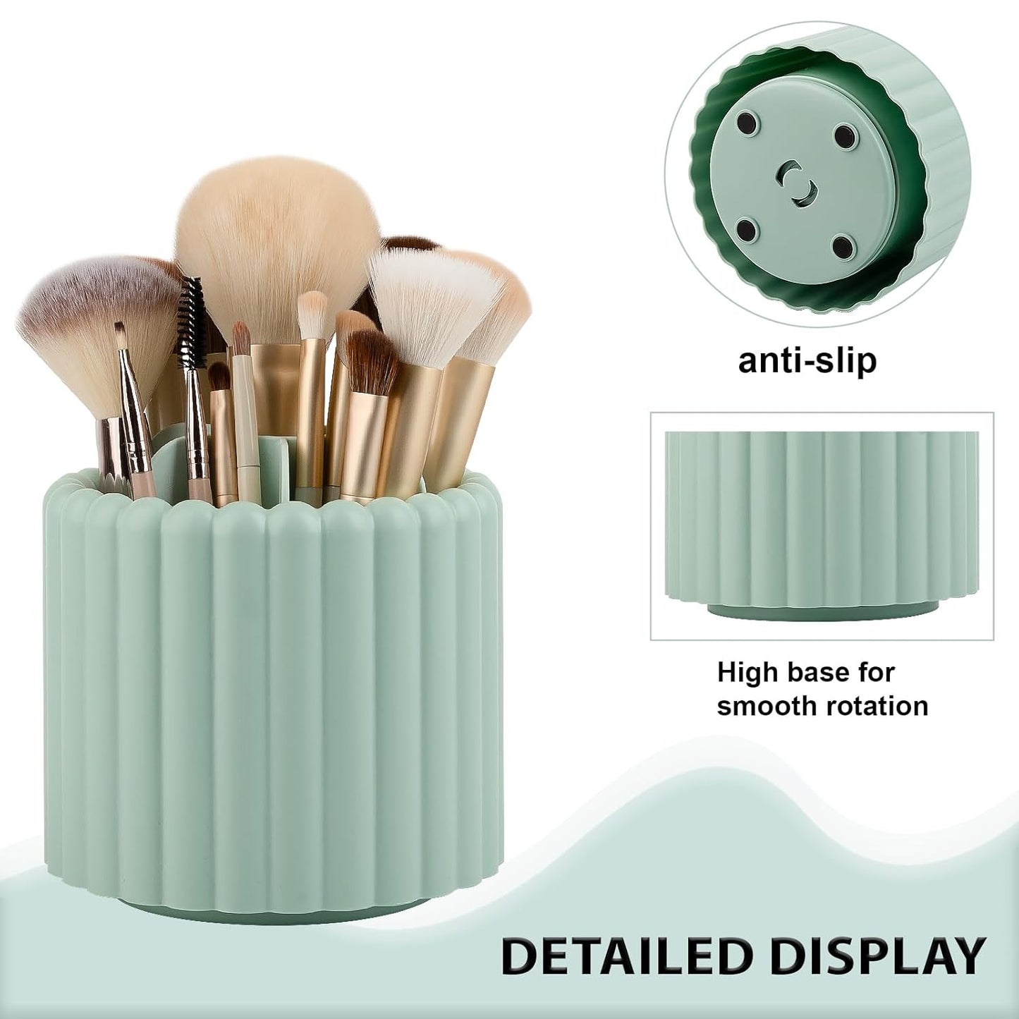 Anyoifax 360 Rotating Makeup Brush Holder 7 Slots Make Up Brush Organizer Removable Spinning Cosmetic Brushes Storage Pen Holder for Vanity, Dresser, Desk, White