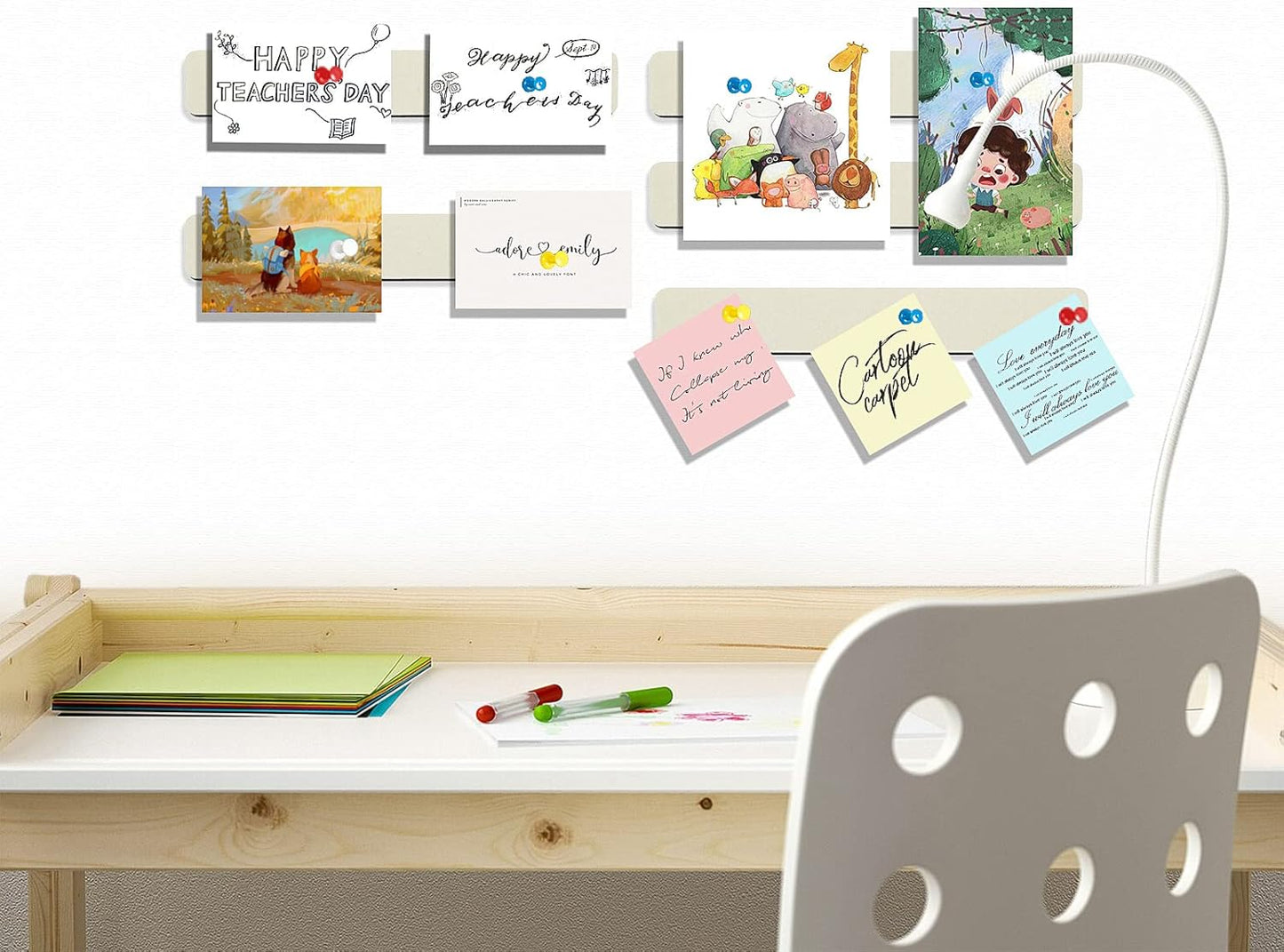 Felt Pin Board Bar Strips Bulletin Board for Bedrooms Offices Home Wall Decoration, Notice Board Self Adhesive Cork Board with 35 Push Pins for Paste Notes, Photos, Schedules