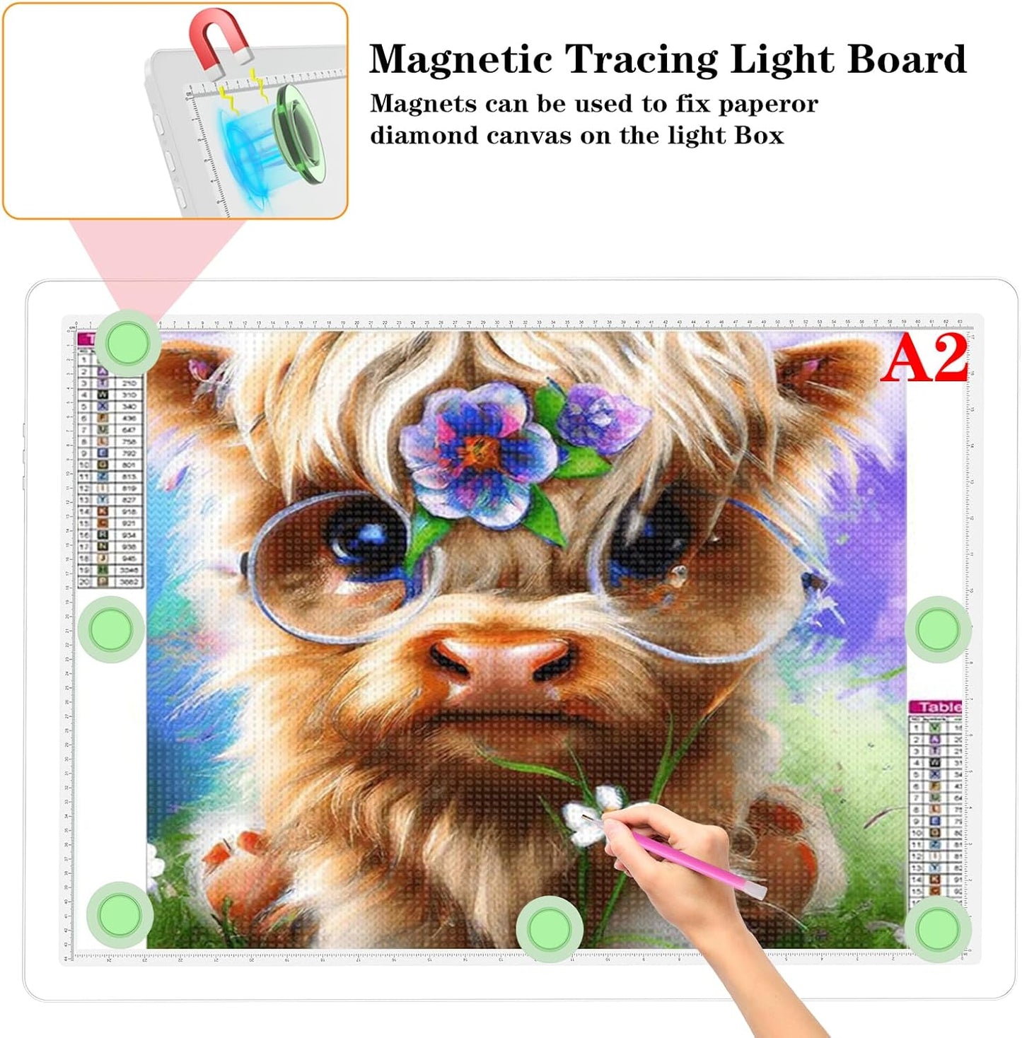 Phylosal Magnetic A3 Light Pad with Bag, Super Bright Light Box with Side Button, Diamond Art Light Board, Lightbox for Tracing and Drawing, USB Power Light Table for Sketching, Weeding Vinyl (White)