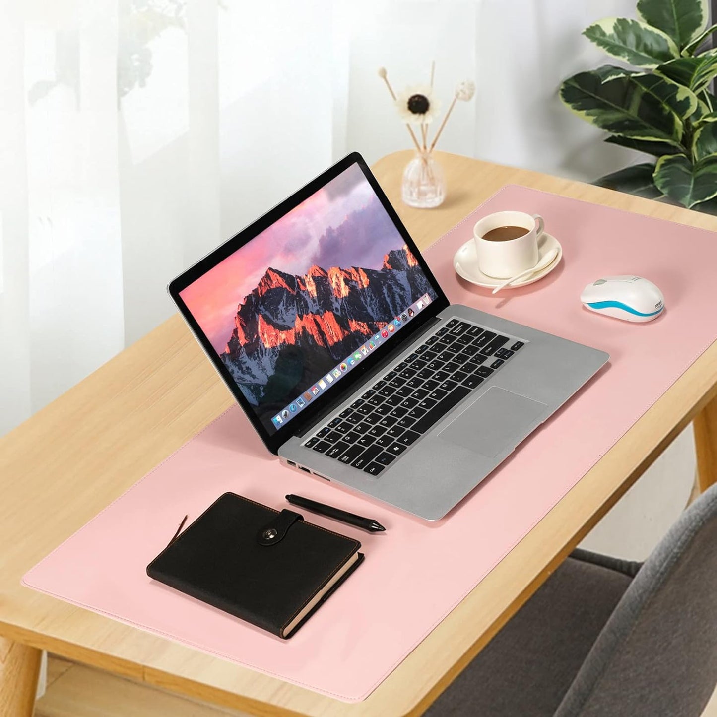 Leather Desk Pad,Wolaile 36x17 inch Large Mouse Pad,Waterproof Non-Slip Writing Desk Blotter,Computer Mat Desktop Protector for Office Home,Black