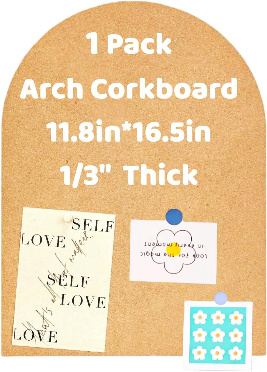Okydoky 12mm Thick Arch Cork Board, 10.4in x 14.4in Self-Adhesive Pin Board,1 PC for Home Office Décor