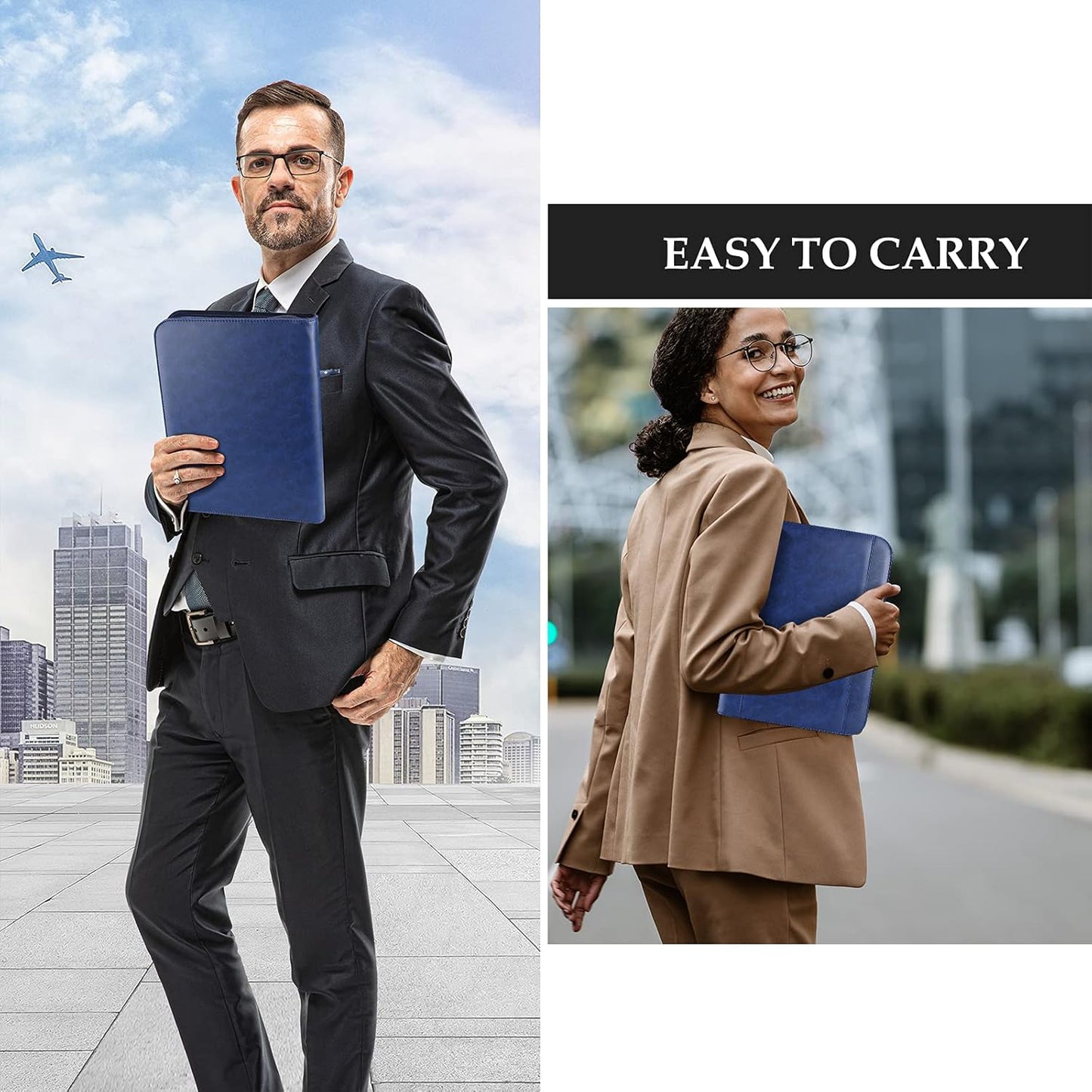 ProCase Portfolio Business Padfolio Folder with Zipper, Conference Meeting Executive File Legal Document Organizer with Pockets Letter Size A4 Writing Pad Notepad Padfolio -Black