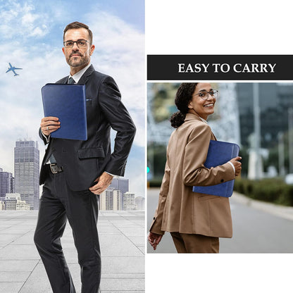 ProCase Portfolio Business Padfolio Folder with Zipper, Conference Meeting Executive File Legal Document Organizer with Pockets Letter Size A4 Writing Pad Notepad Padfolio -Black