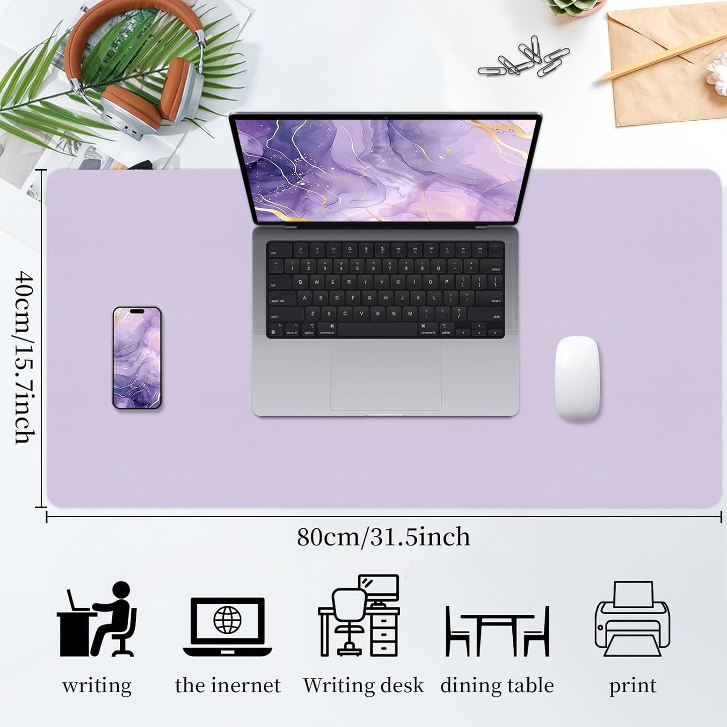 Bloss Leather Desk Pad and Keyboard Wrist Rest, Large Mouse Pad + Keyboard Pad+Mouse Wrist Support, Non-Slip Desk Mat Protector for Office, Home(31.5×15.7 Inches,Beige) - Colors A