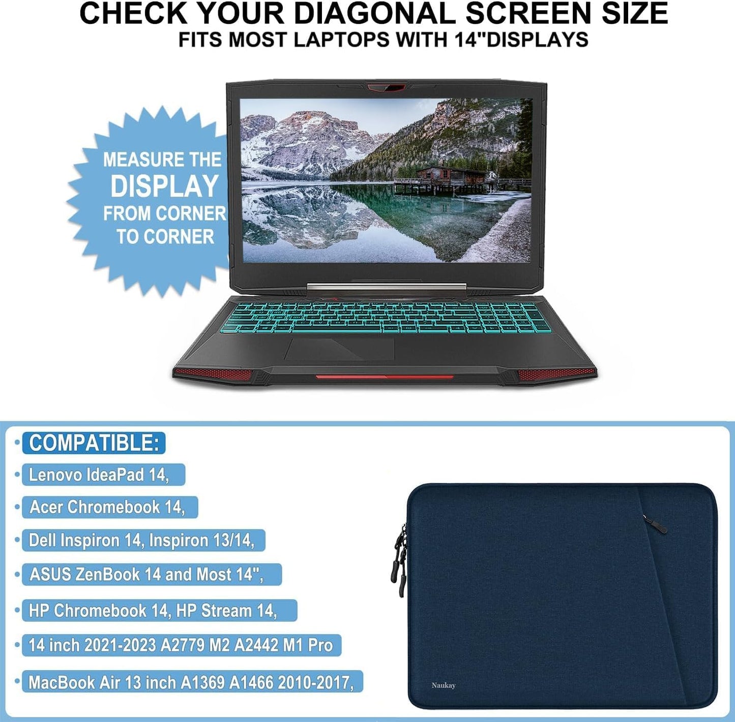 Laptop Sleeve Case 13.3 inch, Shockproof Protective Computer Cover with Accessories Pocket, Portable Laptop Bag Compatible with MacBook Air/Pro 13-13.3 inch, Compatible for MacBook Pro 14 inch, Black | Shockproof